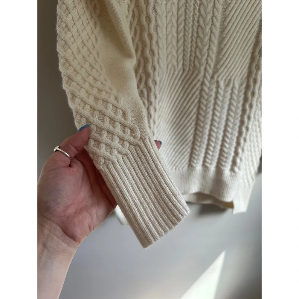 Reiss Martha Mixed Cable Knit Sweater Womens S Ivory EUC Mock Neck Wool Blend